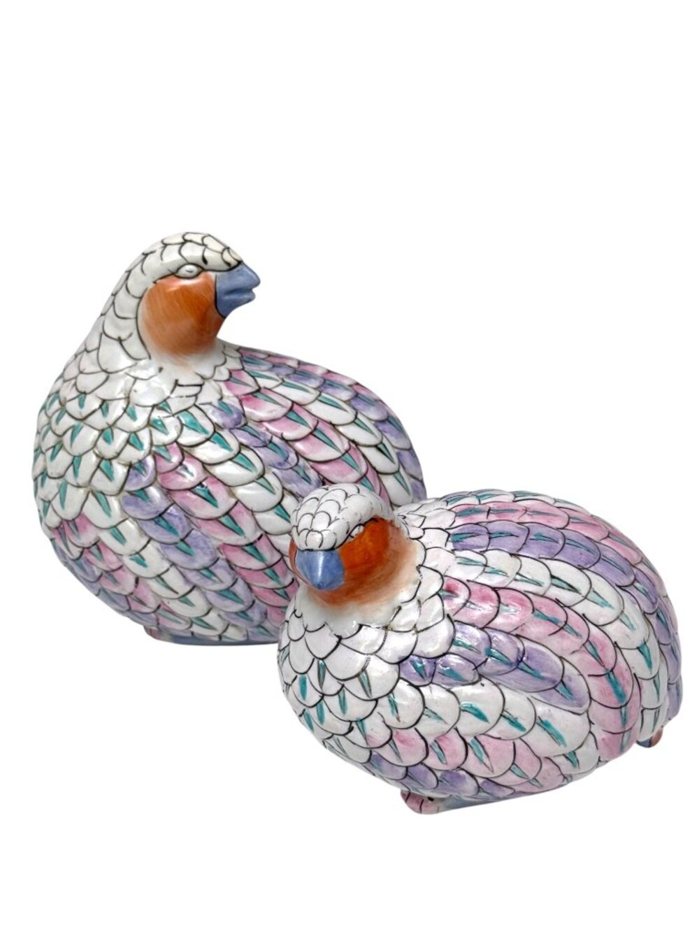 Bird Figurines Pair Ceramic Pastel Quails Vintage Asian Style Decor